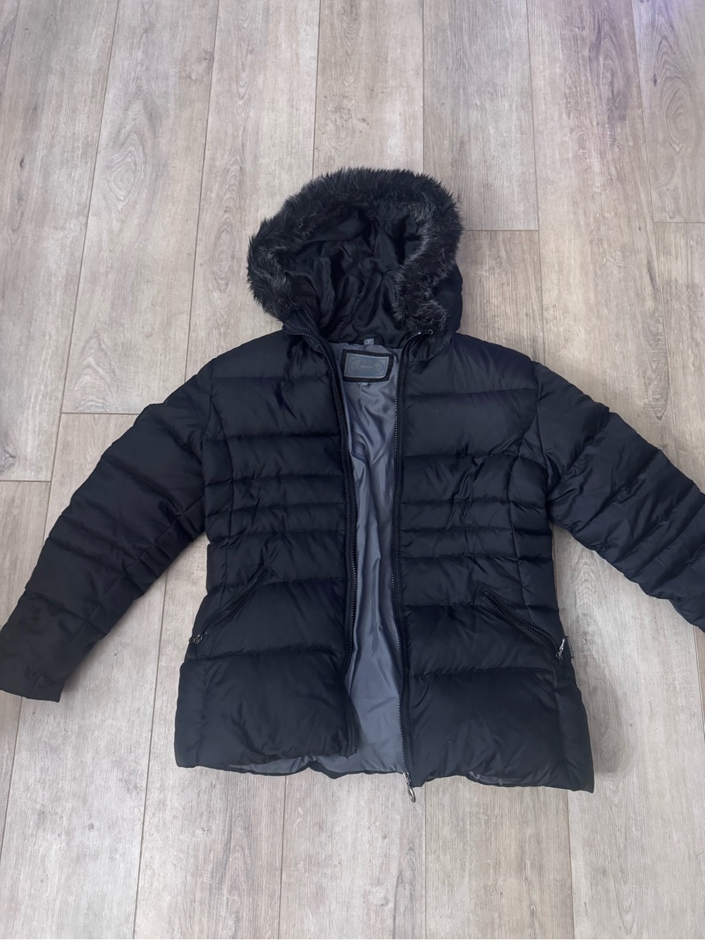 Steve Madden Black Hooded Faux-Fur Trim Puffer Jacket